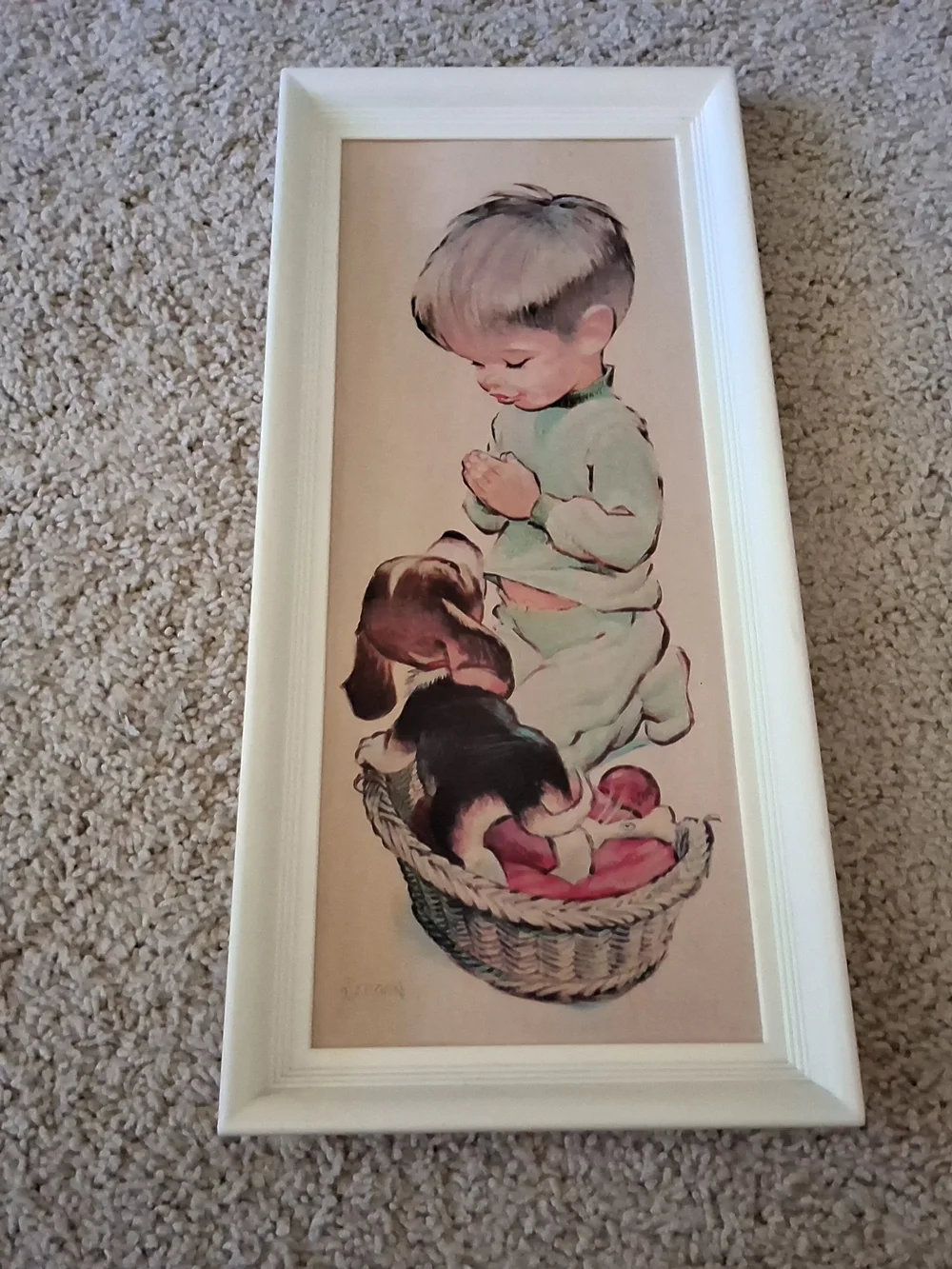 1970’s Two Sedona Framed Prints: Boy Cowboy and Boy Praying w/Puppy 16.5